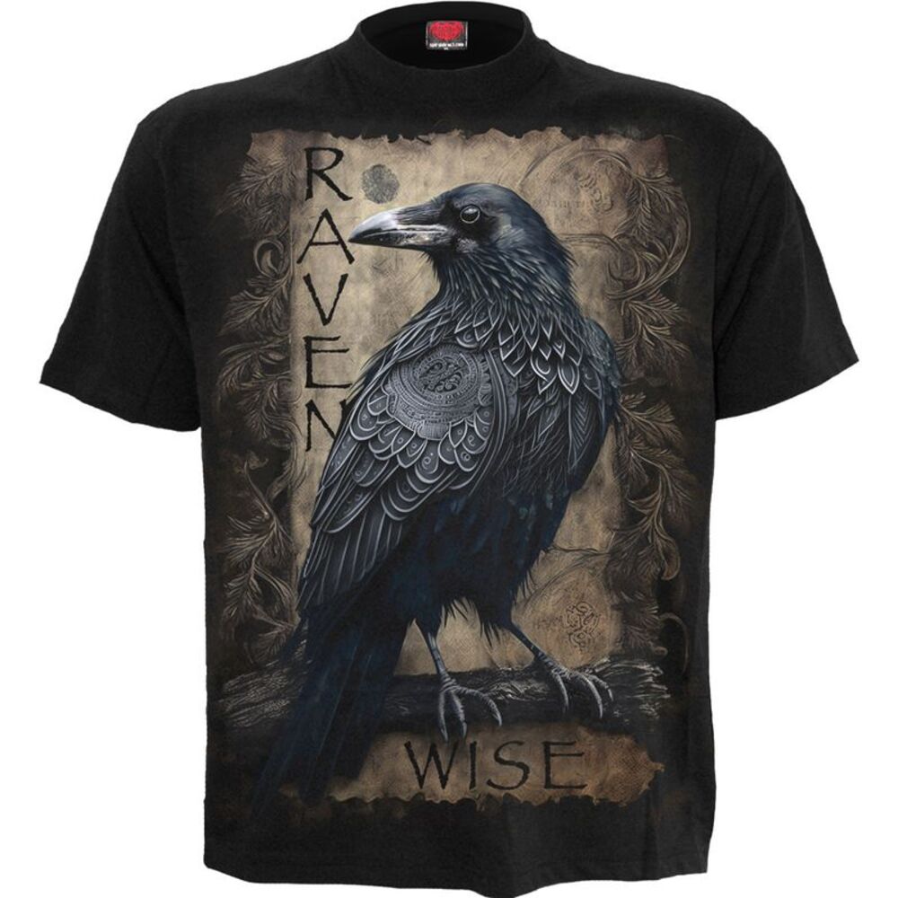 Spiral Direct Unisex Adult Raven Wise Back Print T-Shirt / Black